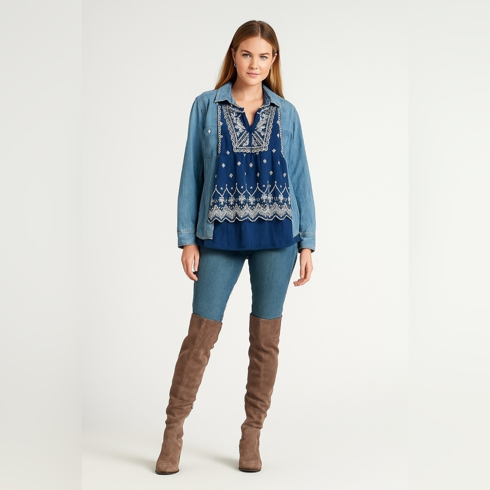 Sundance Navy Blue Boho Chic Cotton Embroidered Top Size Medium M - Picture 9 of 9